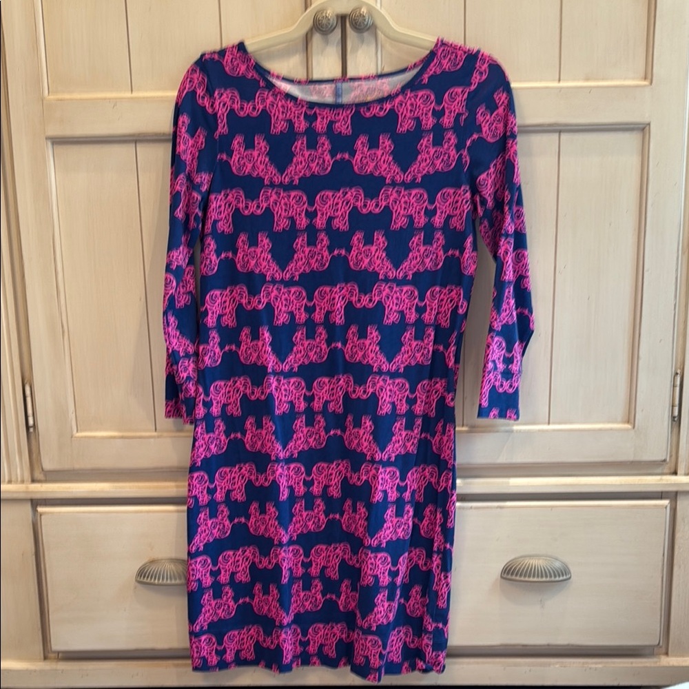 Women's Pink and Blue Elephant Patterned Dress